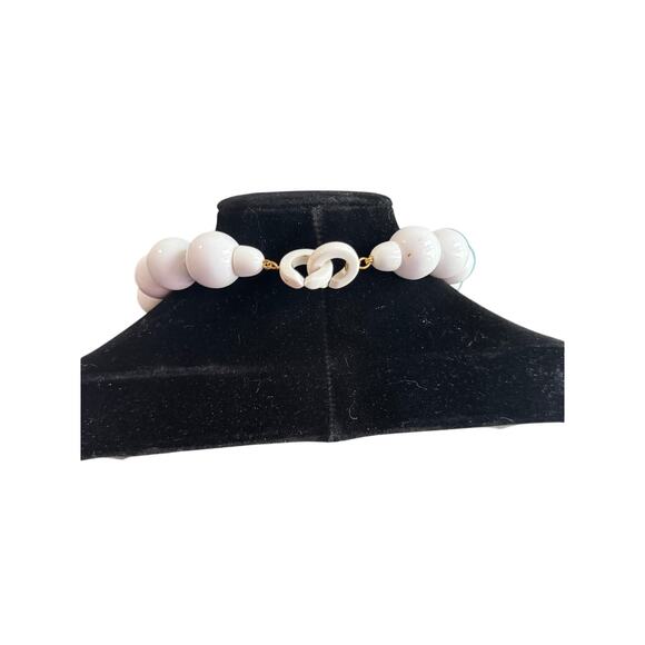 Vintage Large Statement Beaded Pink Hibiscus With White And Gold Tone Beads - Picture 6 of 6